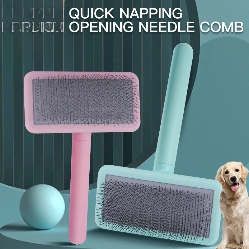 Pet Grooming Comb Soft Hard Needle Fur Removal Detangling Brush for Dogs and Cats - Green