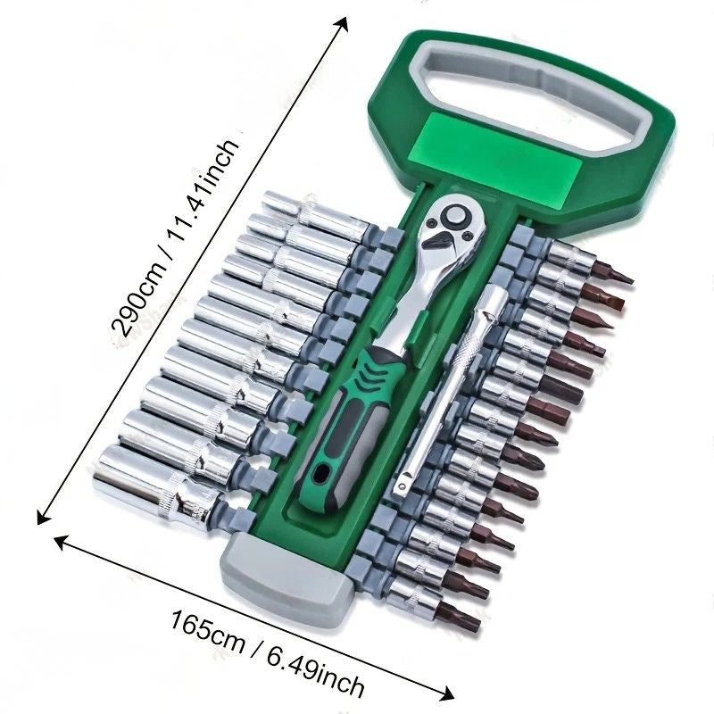 Heavy Duty 28 Piece 1/4 Drive Ratchet Socket Wrench Set 4-14mm with 72 Tooth Quick Release Handle