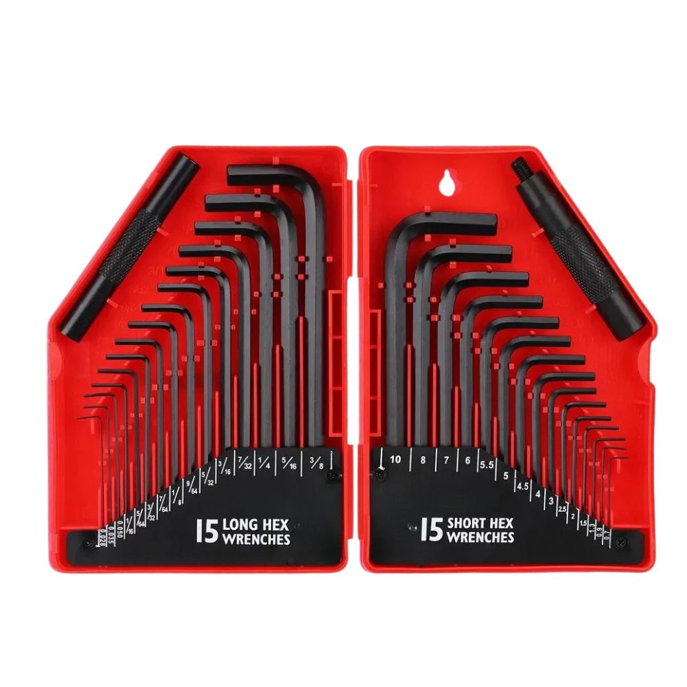 Heavy Duty 32 Piece Hex Key Wrench Set Metric & SAE L-Shape Allen Keys with Extension Handles