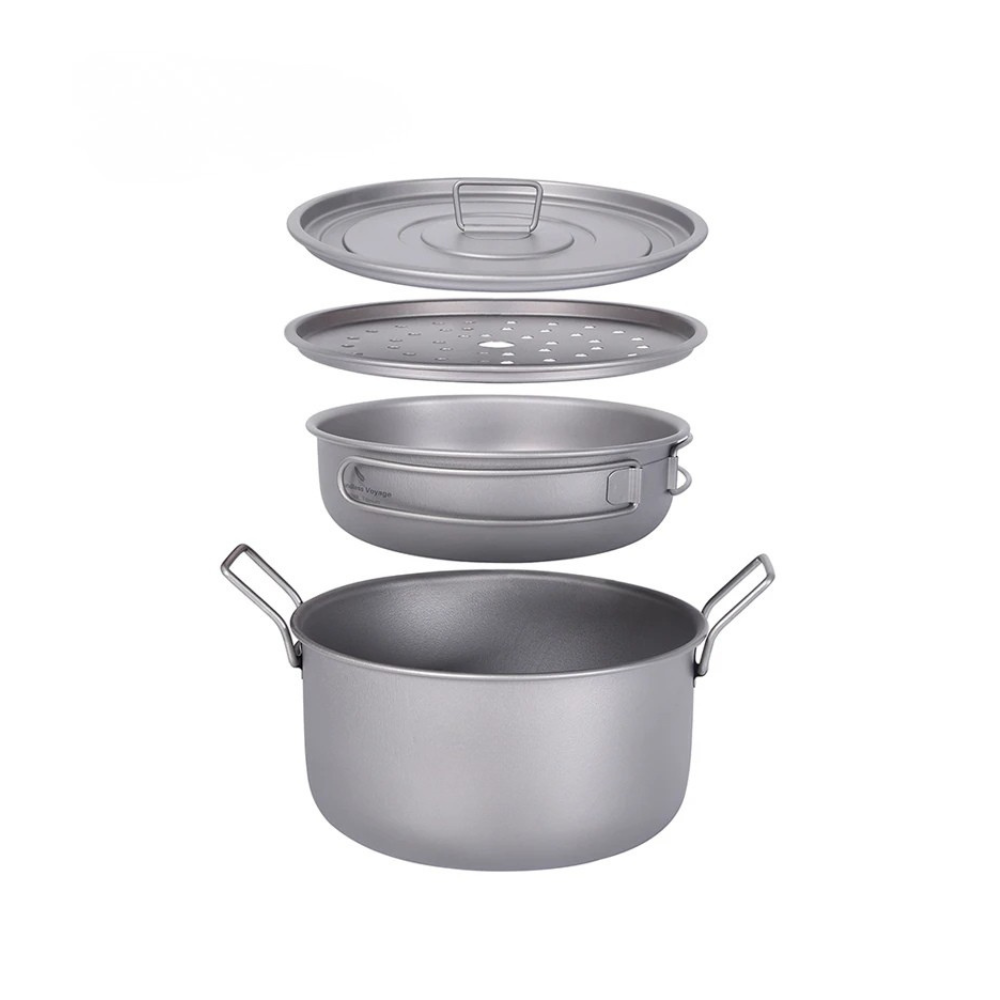 Camping Cookware Set Titanium Multifunction Pot Steamer Frying Pan Set with Lid Portable Outdoor Kit