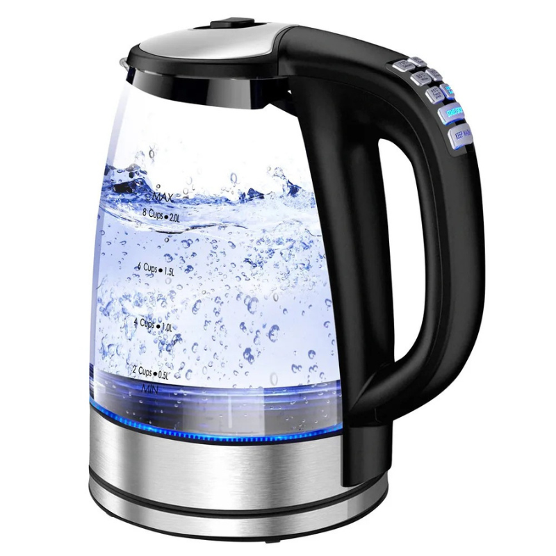 Electric Glass Kettle 2L 2200W Fast Boil with Temperature Control Matte Black