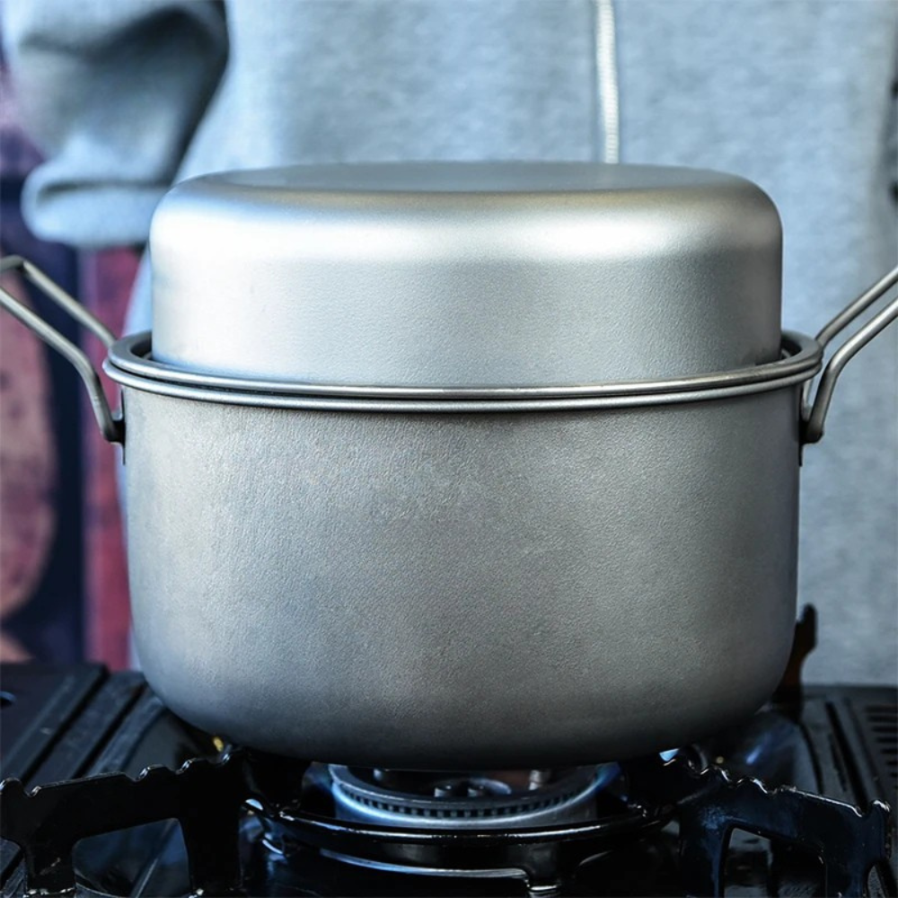 Camping Cookware Set Titanium Multifunction Pot Steamer Frying Pan Set with Lid Portable Outdoor Kit