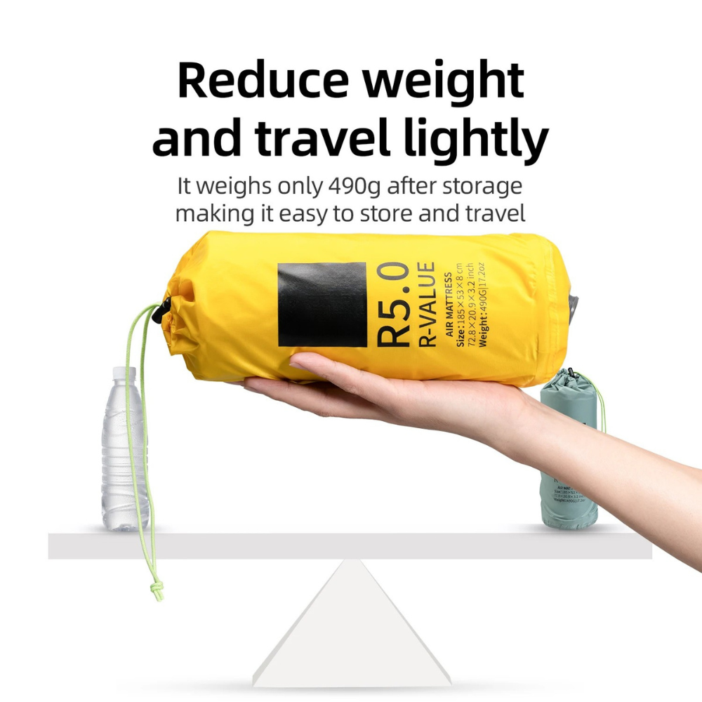 Camping Sleeping Pad Inflatable Mattress 182cm Ultralight Foldable Hiking Bed - Yellow