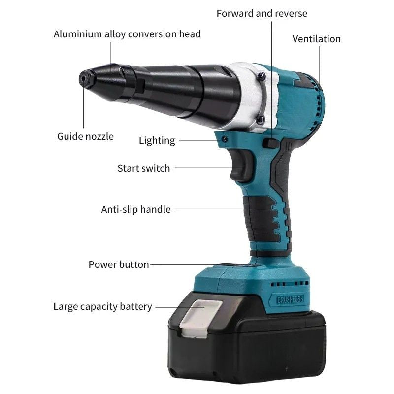 Rivet Tool 18V Brushless Cordless Automatic Fastening Tool LED Work Light Battery Ready