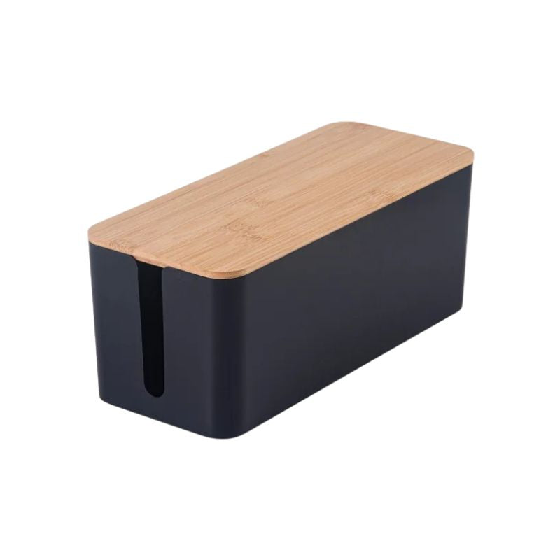 Cable Management Box Bamboo Cover Cord Organiser Power Board Storage - Large