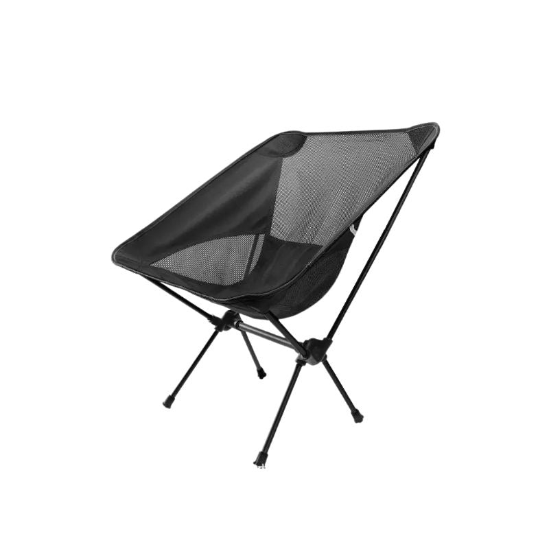 Camping Folding Chair Portable Moon Chair Ultralight Aluminum Outdoor Seat Backrest - Black