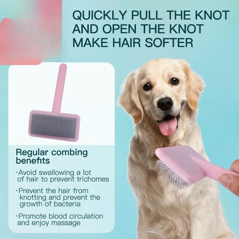 Pet Grooming Comb Soft Hard Needle Fur Removal Detangling Brush for Dogs and Cats - Green