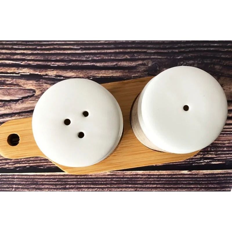 Ceramic Salt and Pepper Jar Set with Wooden Tray Nordic Spice Containers - White