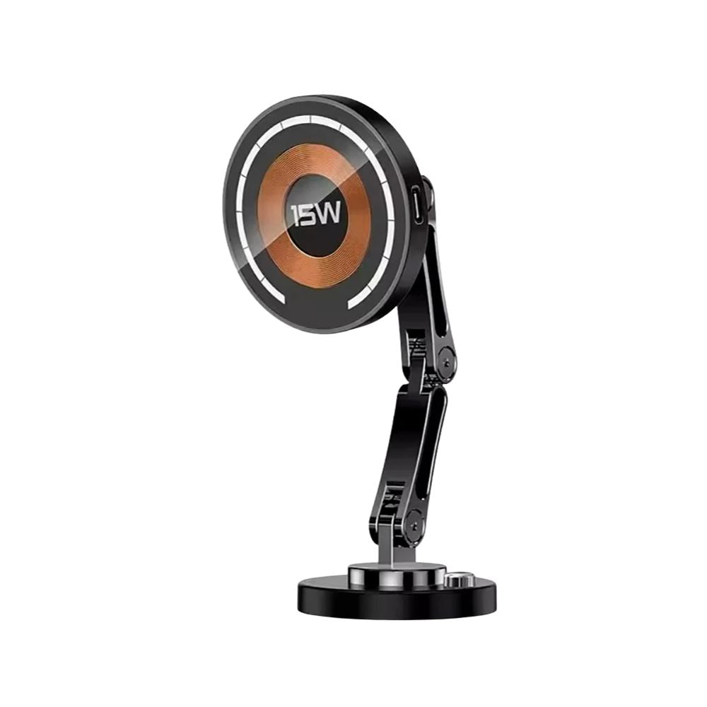 Car Phone Holder 15W Wireless Charging 360 Degree Rotating Aluminium Dashboard Mount