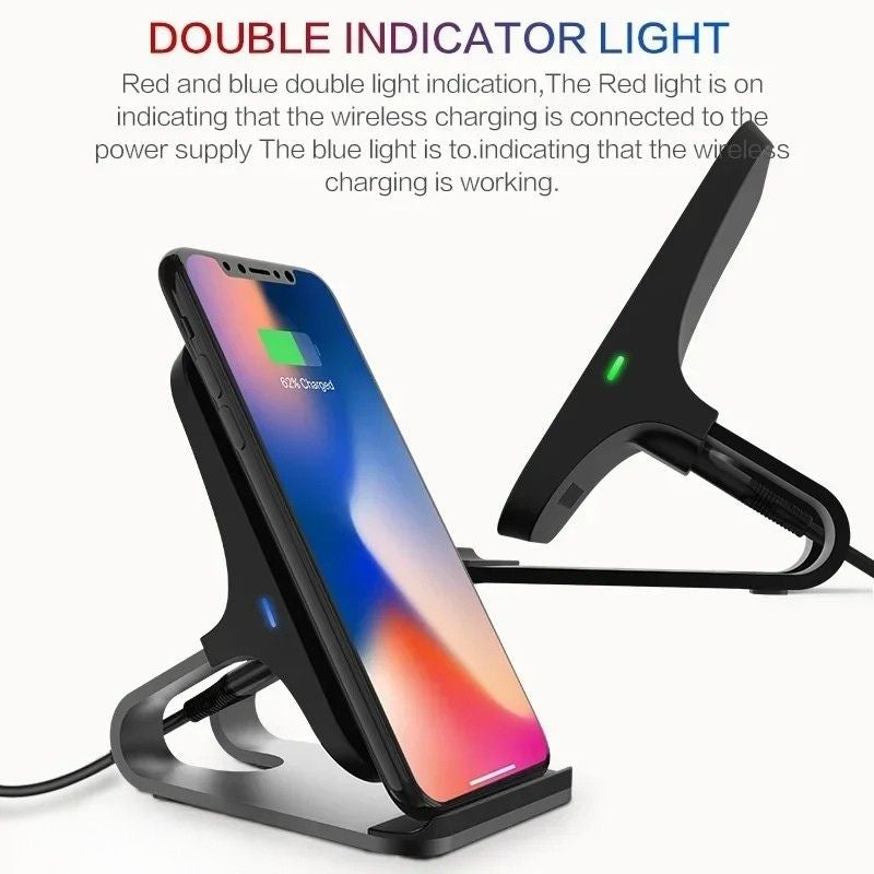 Phone Charger Stand 10W Fast Wireless Charging Dual Coil Type C Desktop Holder Anti Slip - White