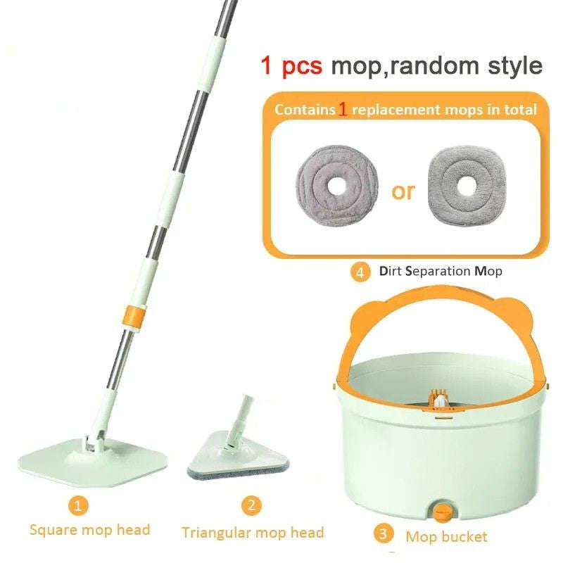 Spin Mop 135cm Wet and Dry Floor Cleaning System with 1 Replacement Mop Head Set