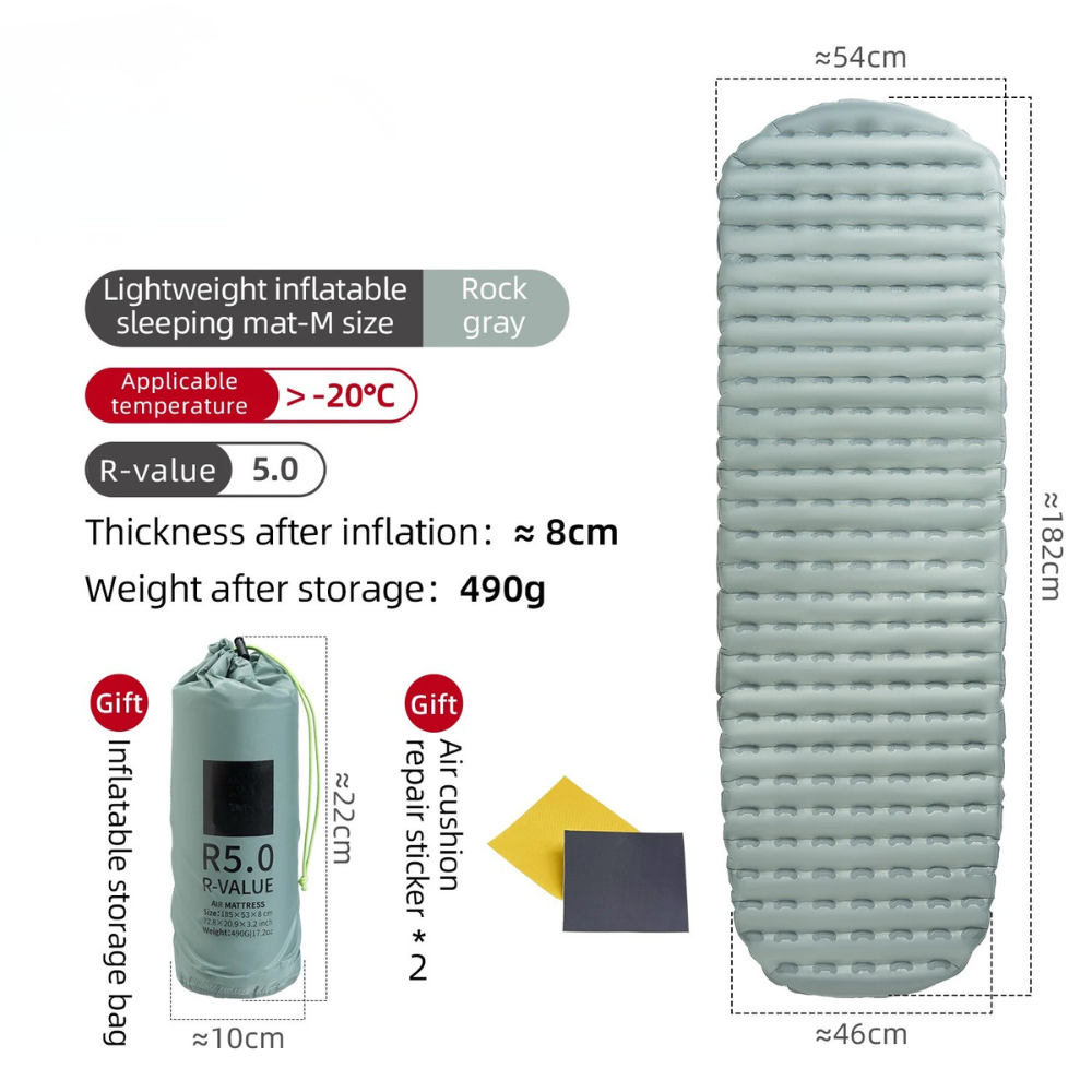 Inflatable Camping Mattress 182cm Ultralight 490g Foldable Hiking Bed R5.0 – Green