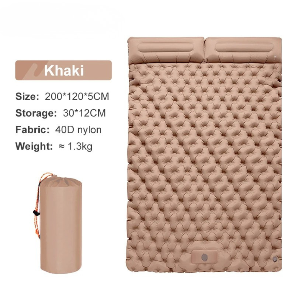 Double Camping Sleeping Pad Inflatable Mattress 200cm Portable Folding Bed – Khaki