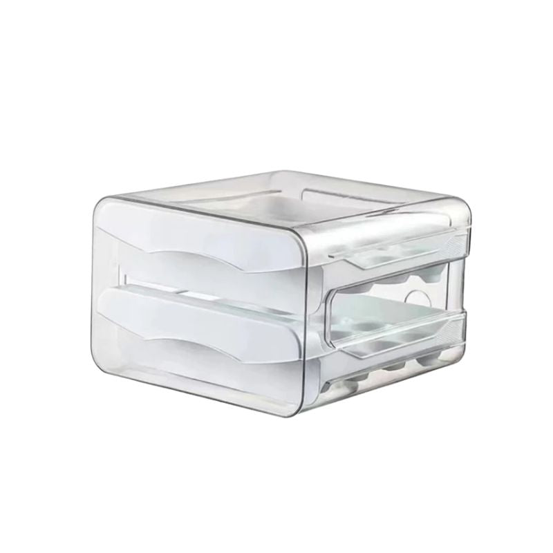 Egg Storage Box 32 Grid 2 Layer Drawer Fridge Organiser with Lid Reusable Container
