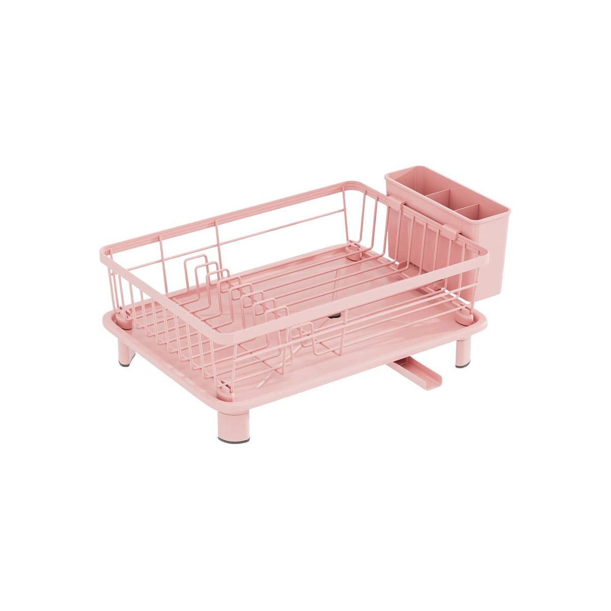 Dish Drying Rack Stainless Steel Style Iron Kitchen Drainer with Drain Tray - Pink