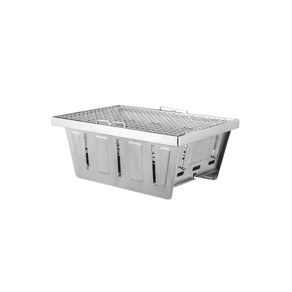 Camping BBQ Grill Foldable Stainless Steel Charcoal Barbecue Stove Portable Outdoor Cooker - Silver
