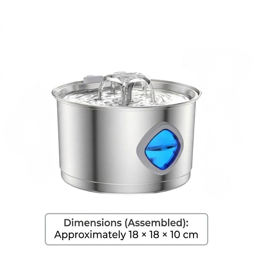 Pet Water Fountain 2.8 L Stainless Steel Cat Dog Drinker with 2 Filters - Silver