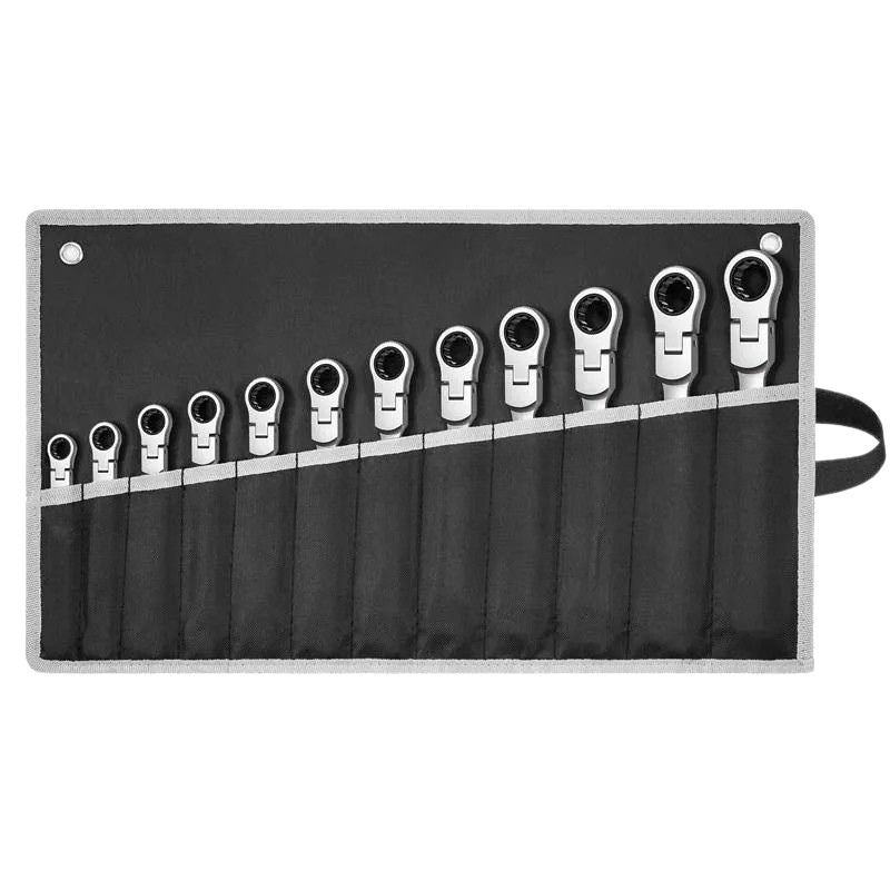 Flex Head Ratcheting Wrench Set Heavy Duty 12pcs Metric 8-19mm Chrome Vanadium Steel Combination Spanner Kit