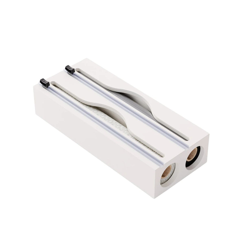 Kitchen Bag Organiser 2 Layer Bamboo Cling Film Foil Storage Dispenser with Cutter - White