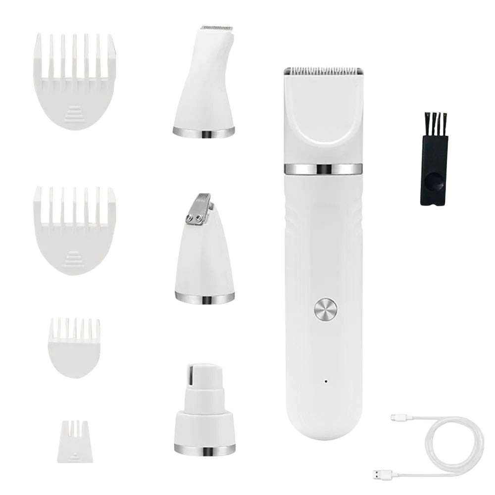 Pet Hair Clipper USB Rechargeable 4 in 1 Electric Grooming Kit with 4 Guide Combs - White