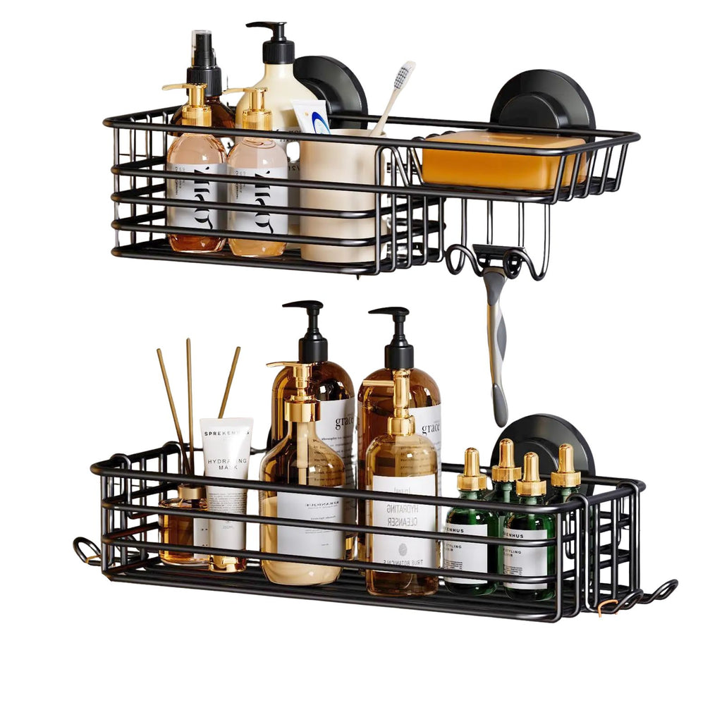 Portable Heavy Duty Suction Cup Shower Shelf Organizer 2 Pack Stainless Steel Bathroom Storage Rack