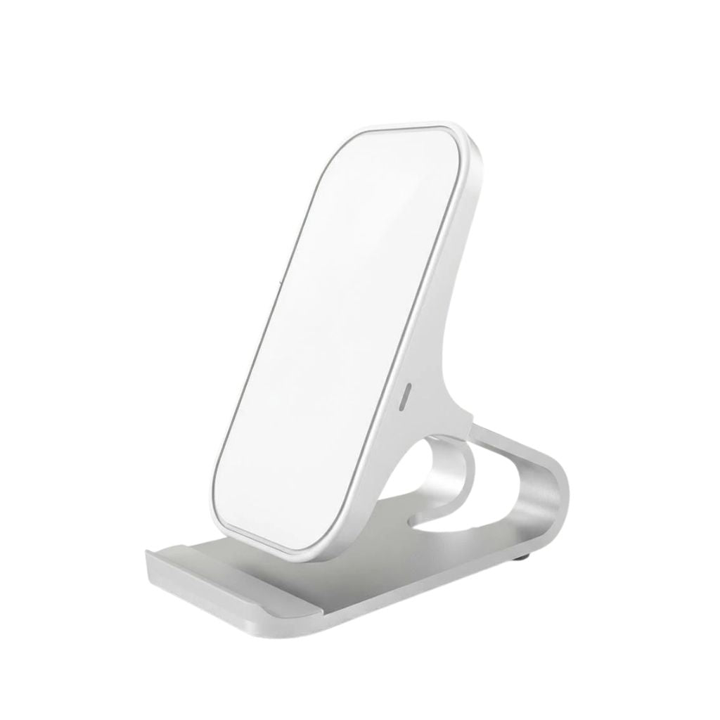 Phone Charger Stand 10W Fast Wireless Charging Dual Coil Type C Desktop Holder Anti Slip - White