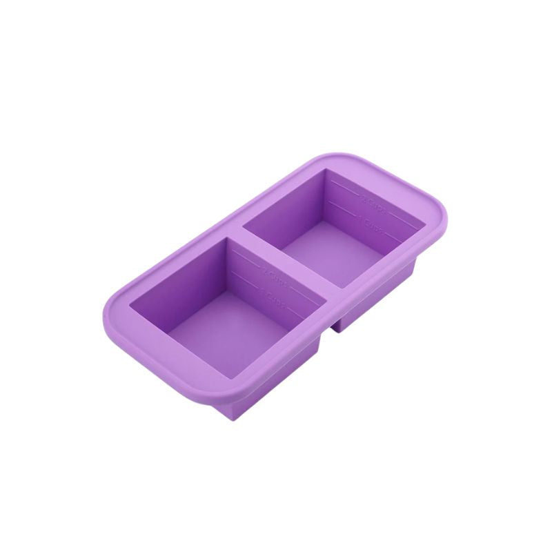 Food Storage Box 2 Grid Silicone Freezer Tray with Lid Reusable Portion Container - Purple