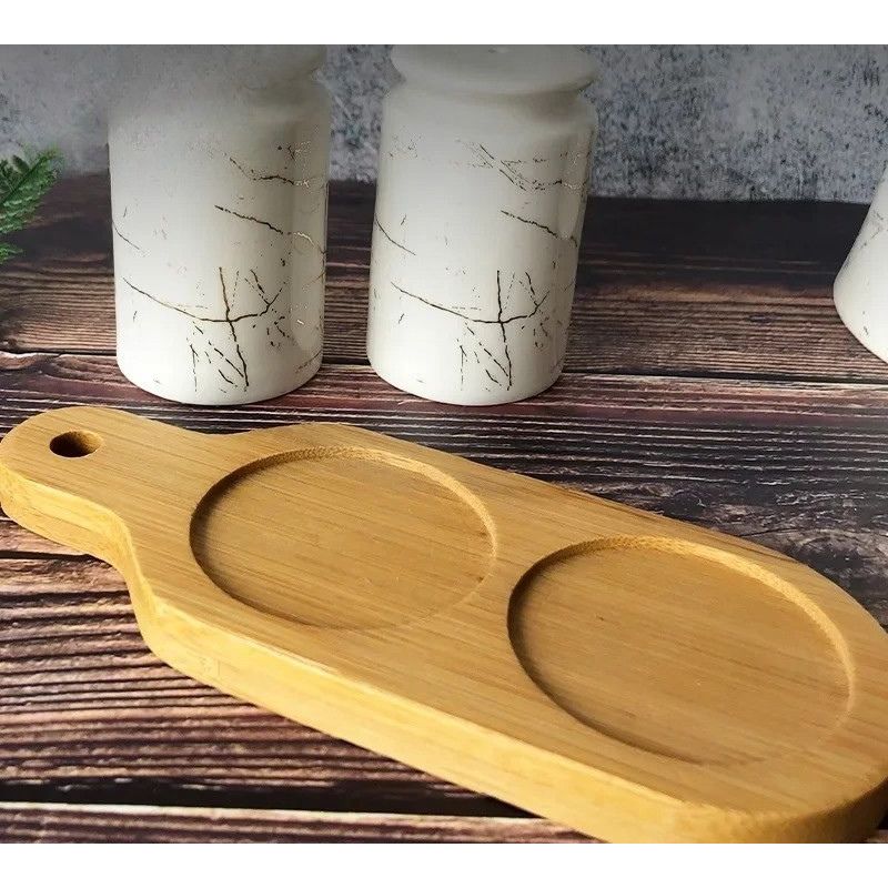 Ceramic Salt and Pepper Jar Set with Wooden Tray Nordic Spice Containers - White