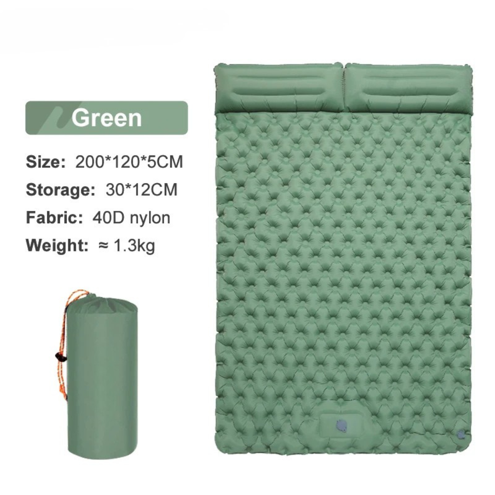 Camping Sleeping Pad Double Inflatable Mattress 200cm Portable Ultralight Folding Bed - Army Green