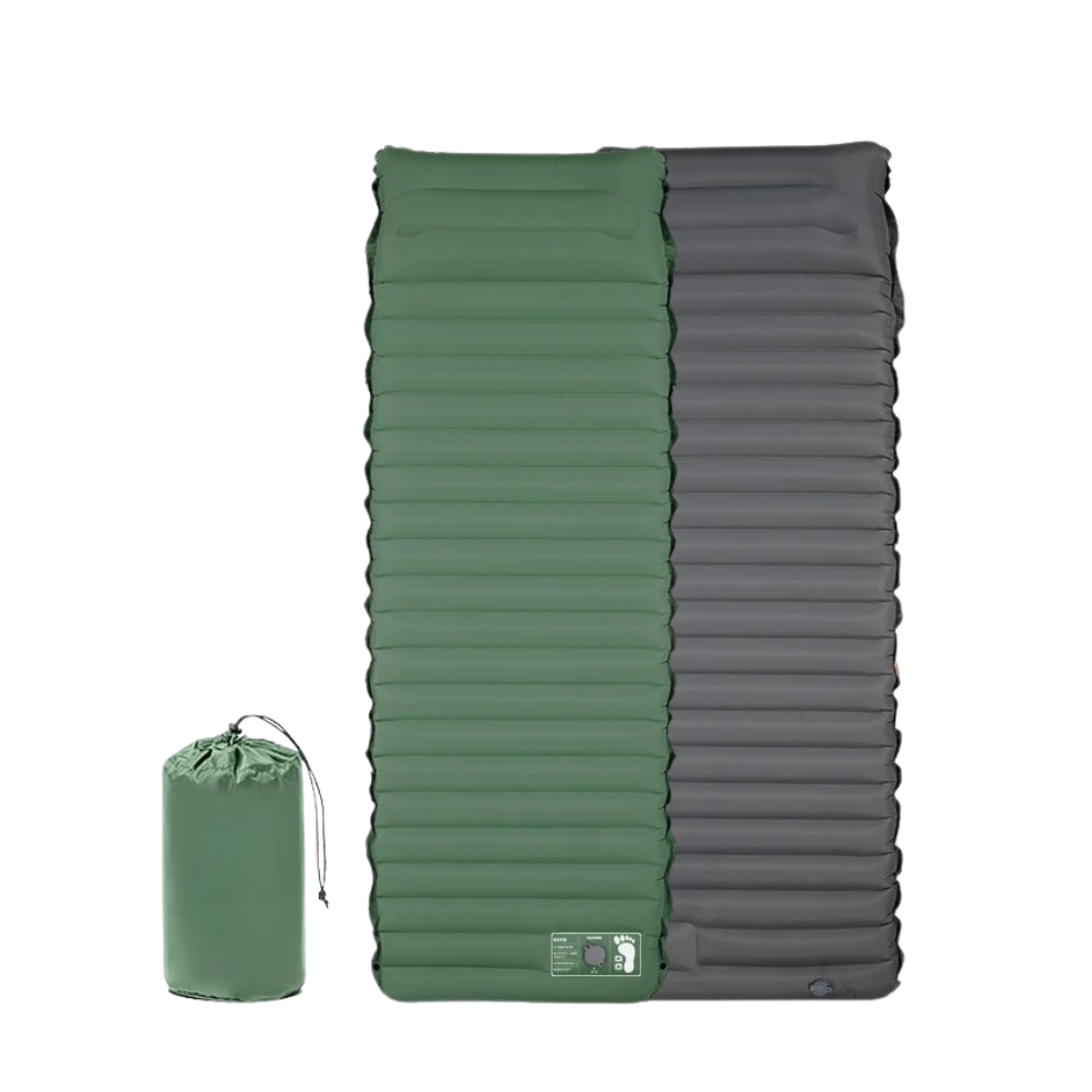 Camping Sleeping Pad Inflatable Mattress 195cm Ultralight Foldable Air Bed with Foot Pump - Green