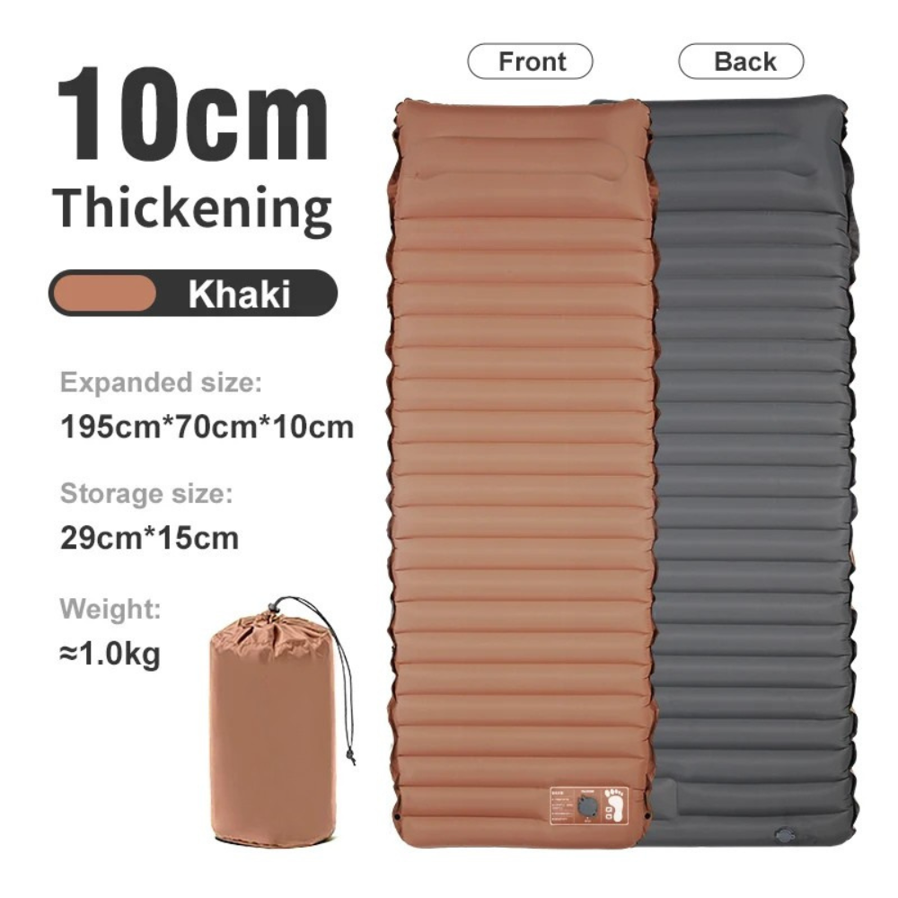 Camping Sleeping Pad Inflatable Mattress 195cm Ultralight Foldable Air Bed with Foot Pump - Brown