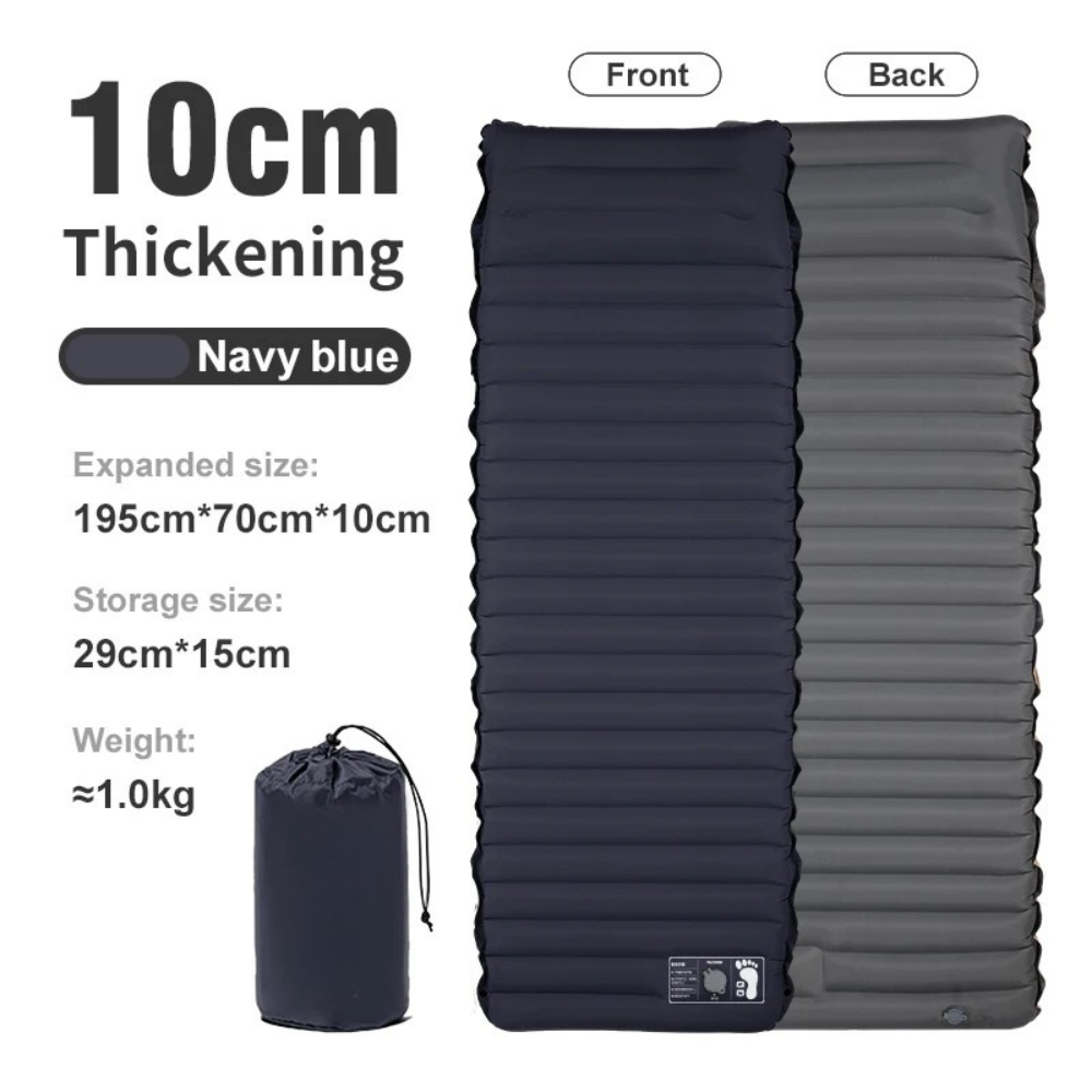 Camping Sleeping Pad Inflatable Mattress 195cm Ultralight Foldable Air Bed with Foot Pump - Navy Blue