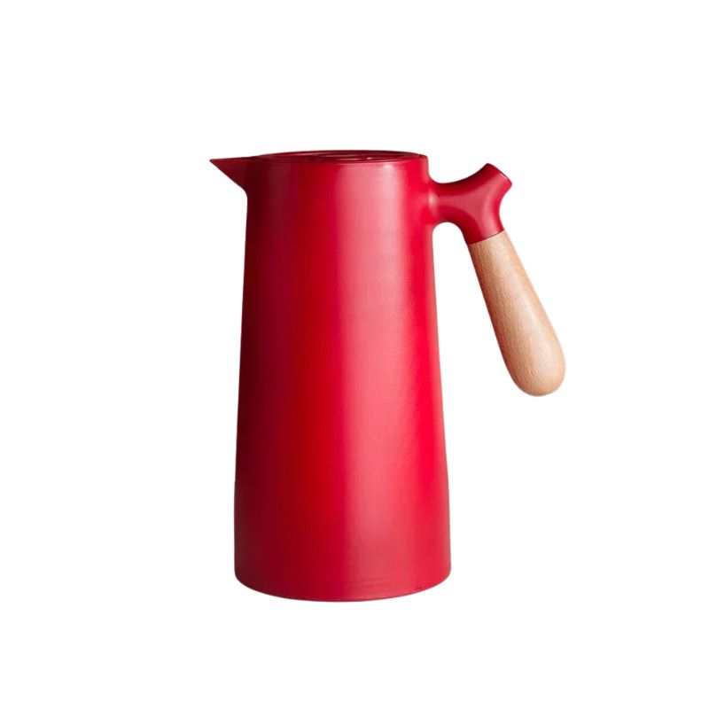 Insulated Flask Jug 1 L Double Wall Press Pour with Wooden Handle - Black
