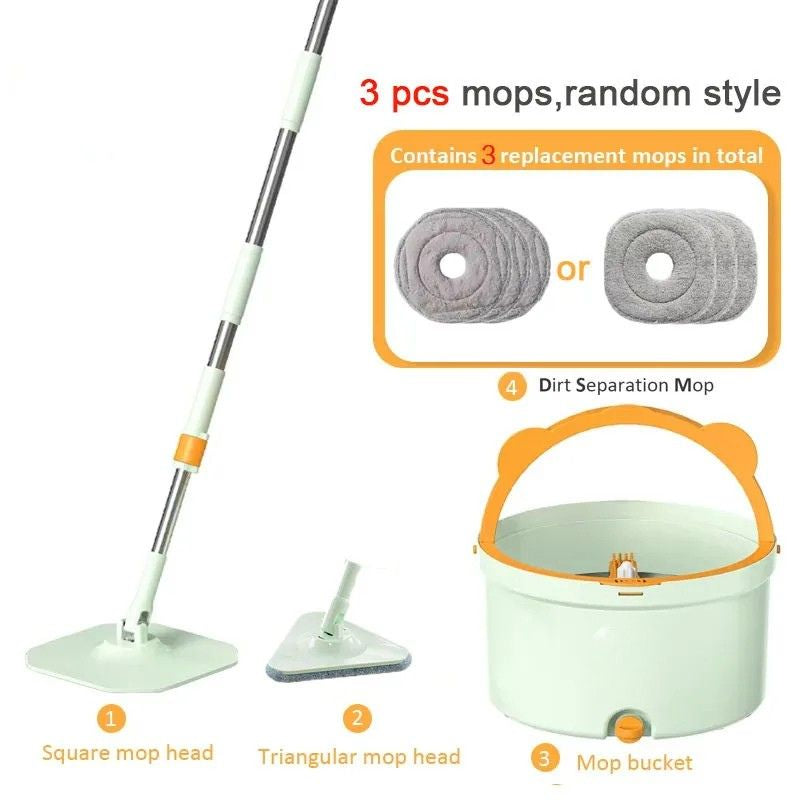 Spin Mop 135cm Dirty Water Separation Floor Cleaning System with 3 Replacement Mop Heads