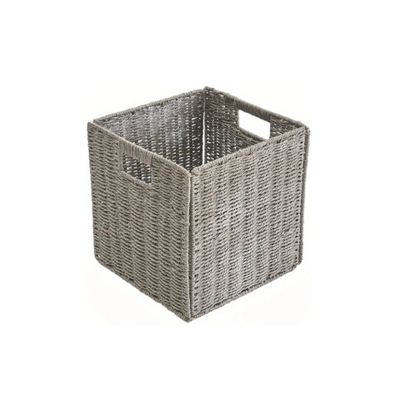 Cube Storage Basket Wicker Foldable Clothing Organiser with Handles - Brown