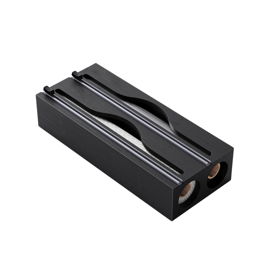 Kitchen Bag Organiser 2 Layer Bamboo Cling Film Foil Storage Dispenser with Cutter - Black