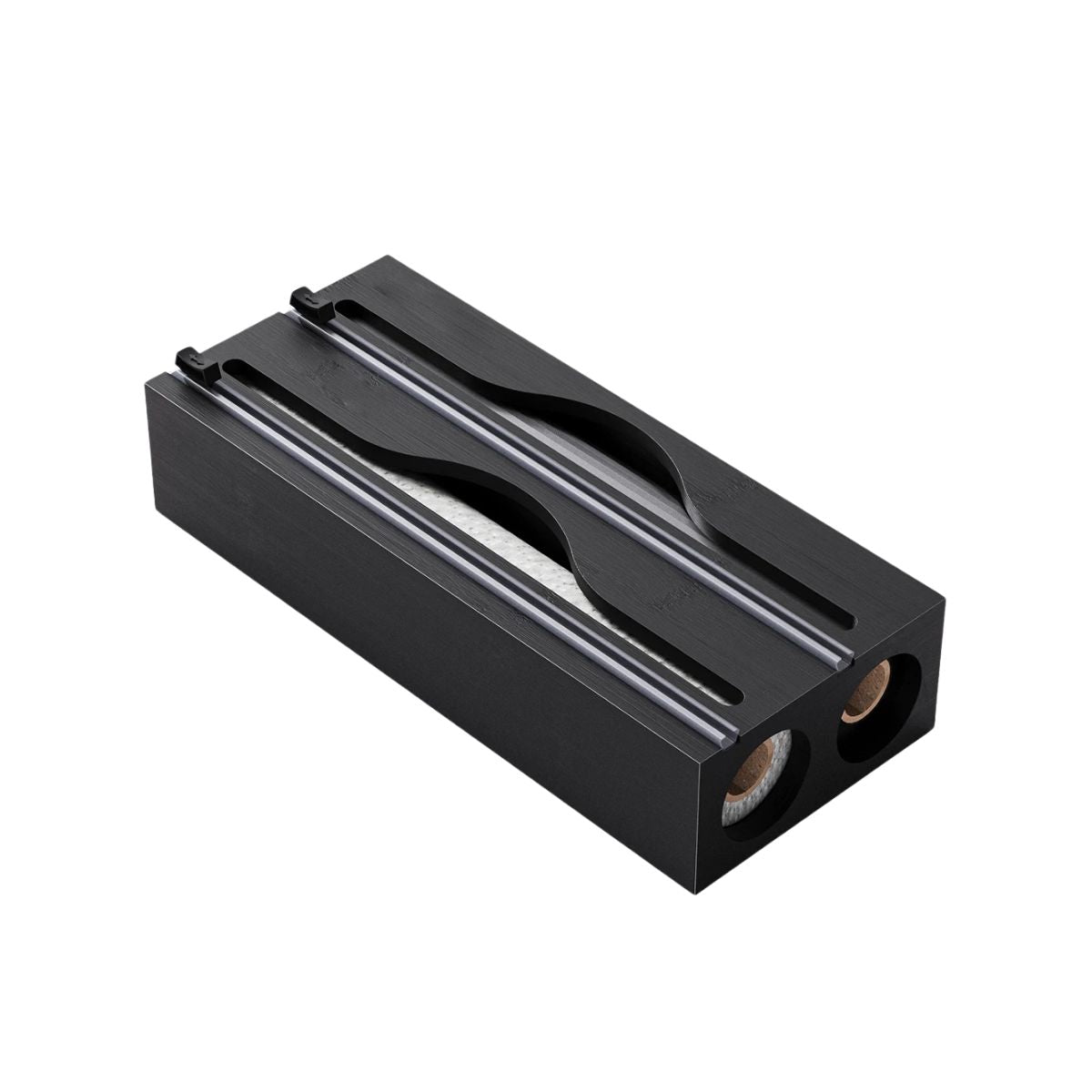 Kitchen Bag Organiser 2 Layer Bamboo Cling Film Foil Storage Dispenser with Cutter - Black