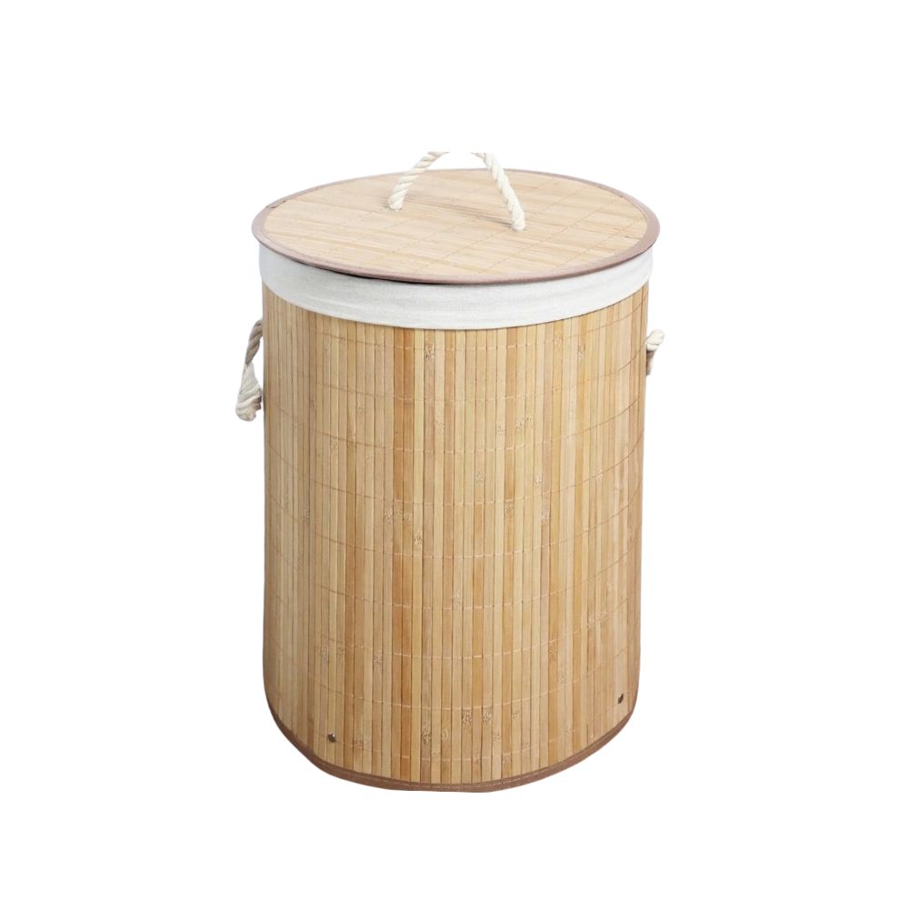 Laundry Basket Foldable Bamboo Storage Hamper with Lid for Clothes Organisation