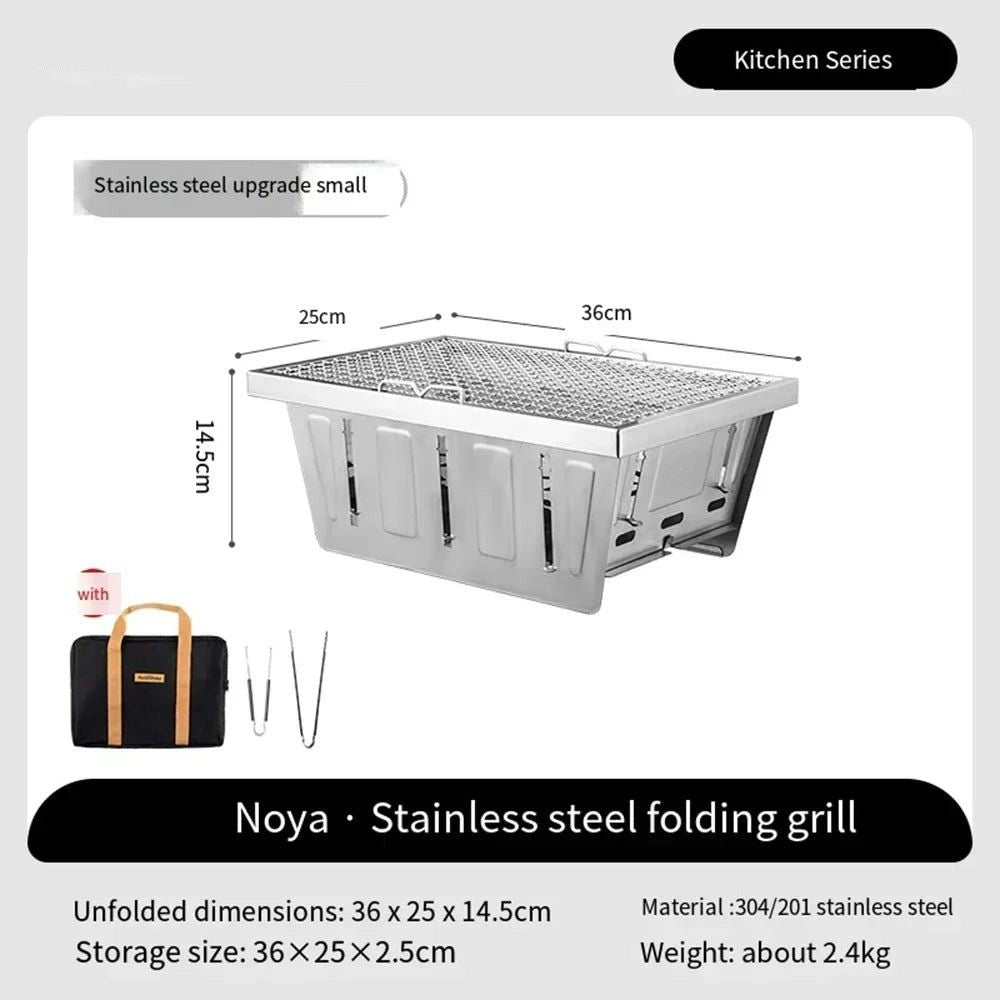 Camping BBQ Grill Foldable Stainless Steel Charcoal Barbecue Stove Portable Outdoor Cooker - Silver