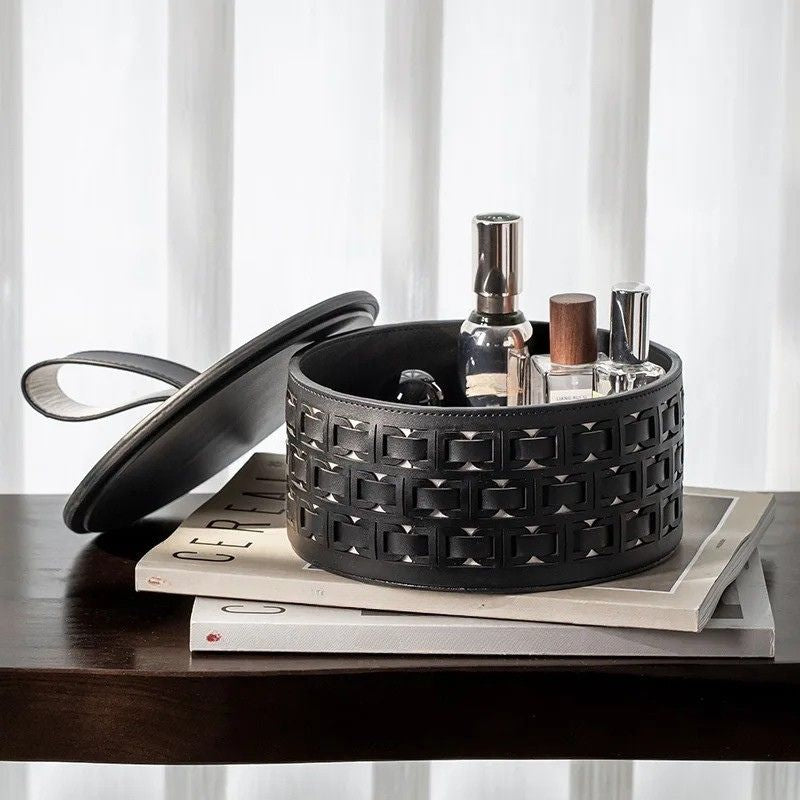 Vanity Tray Portable Leather Multi-Compartment Jewelry Organizer Desktop Storage Box - Grey