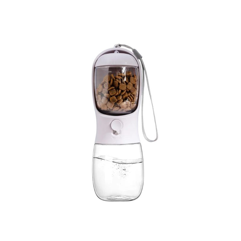 Pet Water Bottle 2 in 1 Portable Water Dispenser with Treat Container - Pink
