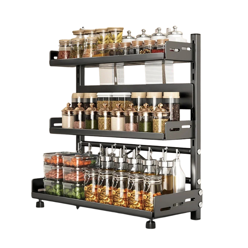3 Tier Spice Storage Rack 40cm Adjustable Steel Countertop Organizer Black