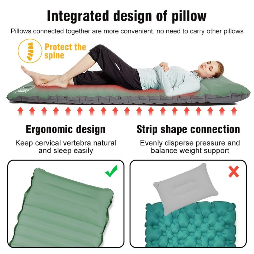 Camping Sleeping Pad Inflatable Mattress 195cm Ultralight Foldable Air Bed with Foot Pump - Brown
