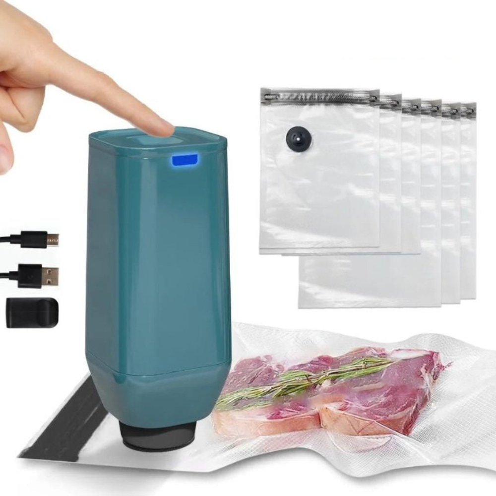 Vacuum Food Sealer Handheld USB Rechargeable Pump with 6 Reusable Bags