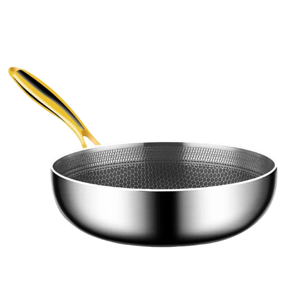 316 Stainless Steel Frying Pan – 24CM Honeycomb Non-Stick Wok – Gas & Induction Compatible