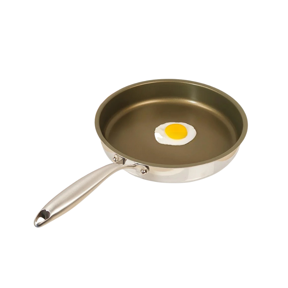 Titanium Alloy Frying Pan 24cm Stainless Steel Non-Stick Wok Double Handle