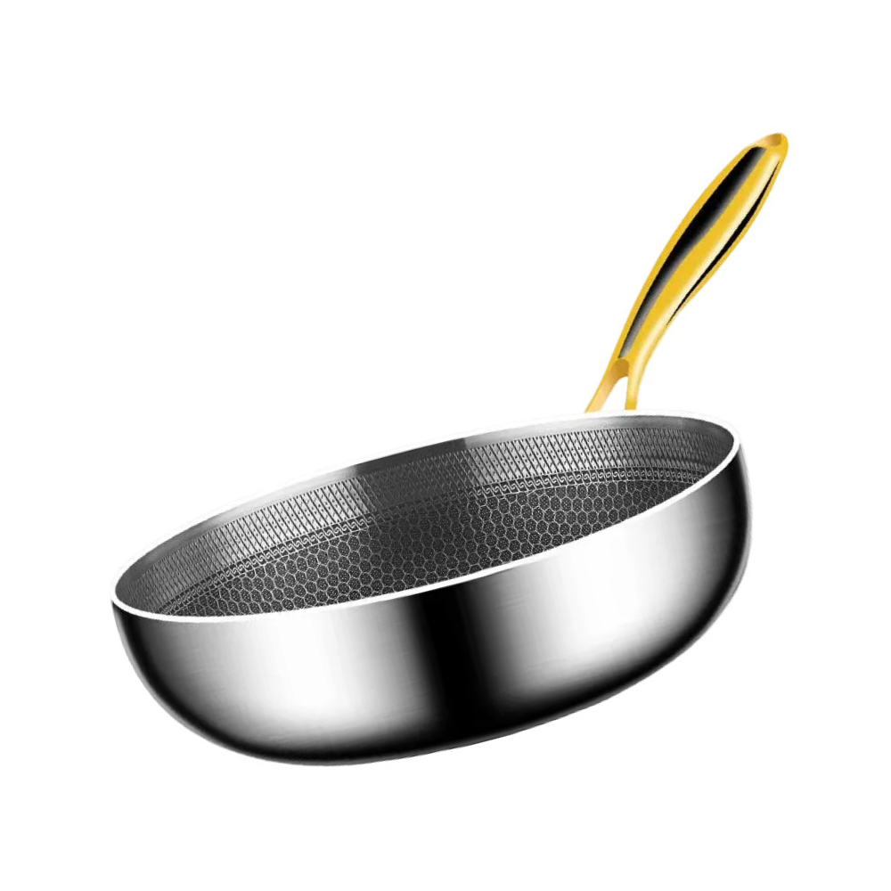 316 Stainless Steel Frying Pan – 22CM Honeycomb Non-Stick Wok – 7-Ply Chef Pan – Gas & Induction Compatible