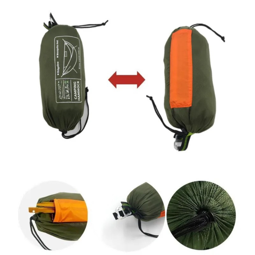 Portable Outdoor Camping Hammock with Mosquito Net Anti Rollover Quick Open Single Person 310x140cm - Orange