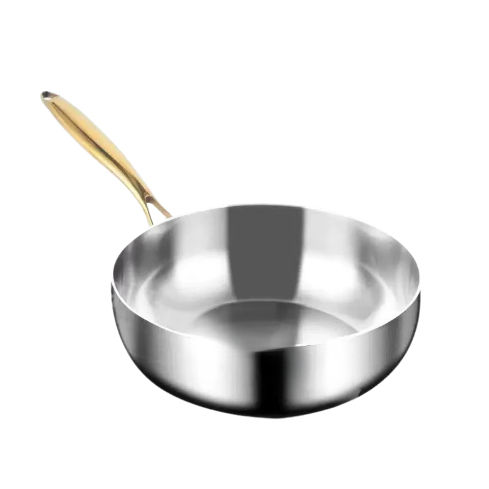 316 Stainless Steel Frying Pan – Deepened Uncoated Wok – 7-Ply Skillet – Gas & Induction Compatible – 22cm