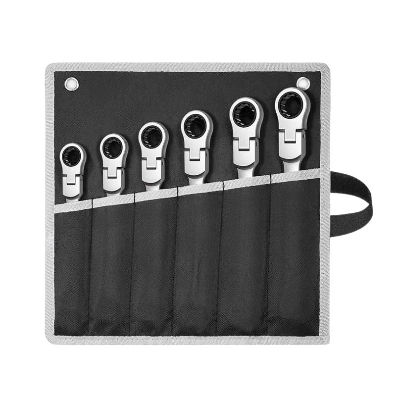 Flex Head Ratcheting Wrench Set Heavy Duty 6pcs Metric 8-17mm Chrome Vanadium Steel Combination Spanner Kit